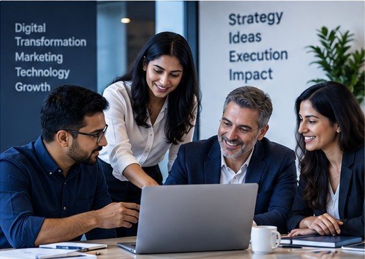 StrategyWiz consulting team collaborating on a digital strategy